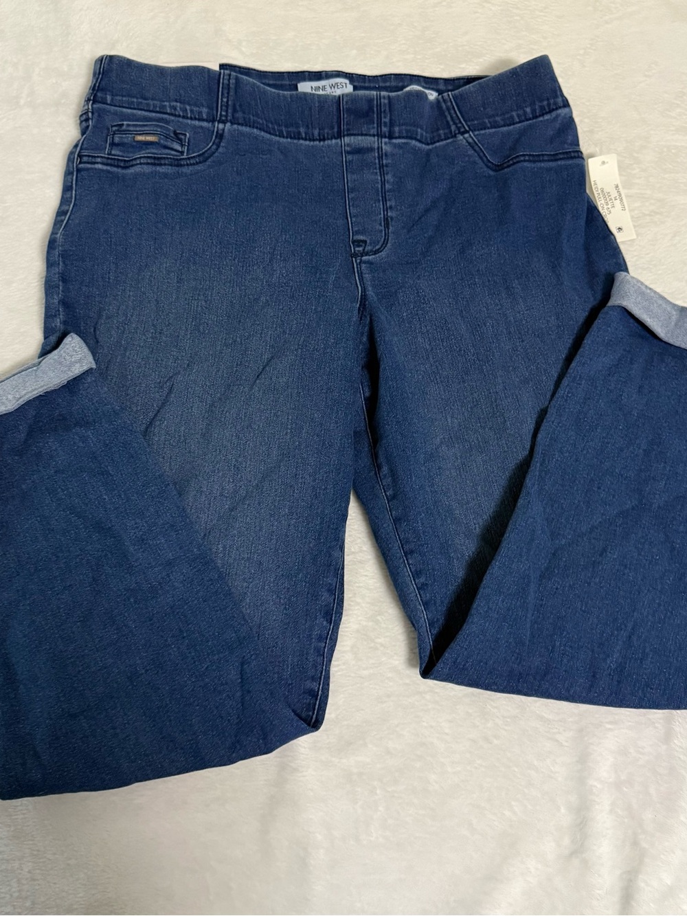 Nine West Jeans Womens 14 Heidi Pull On Crop Jeans Stretch Denim NWT Blue